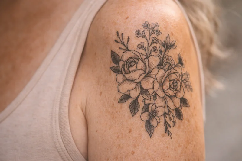 Tatouage artistique réalisé sur une peau mature
