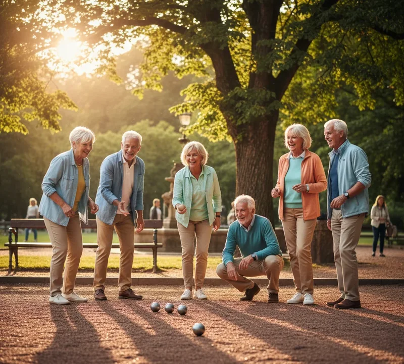 Groupe de seniors qui discutent et rient ensemble autour d'une table