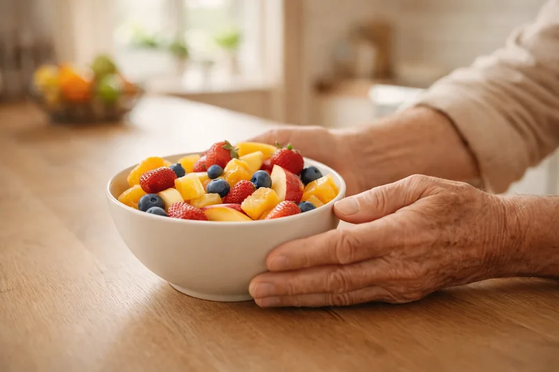 Bol de fruits posé sur une table pour remplacer les bonbons