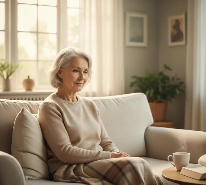 Veuve qui se remémore dans un lieu calme