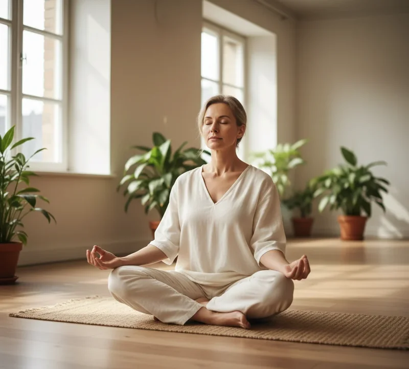 Femme mature réfléchissant seule près d’une fenêtre