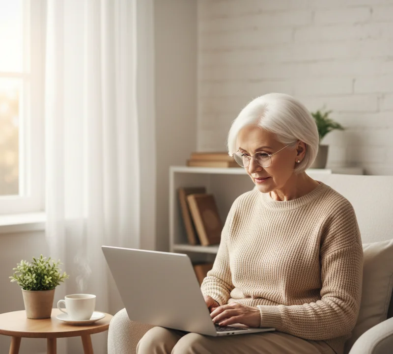 Senior développant des revenus complémentaires en ligne