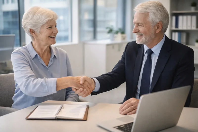 Homme senior préparant son entretien d'embauche en révisant ses notes et son CV.