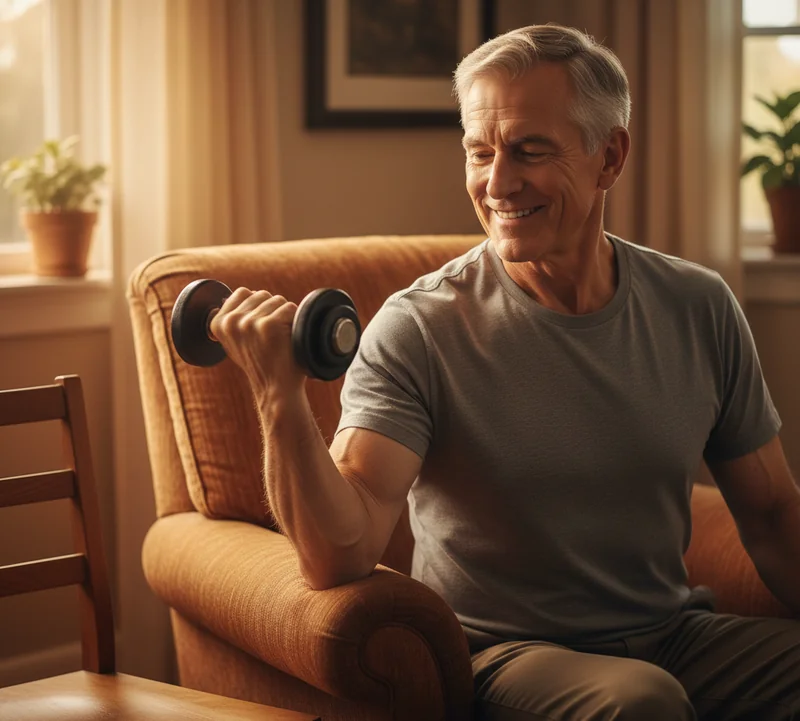 Isométrie biceps seniors assis sécurisé