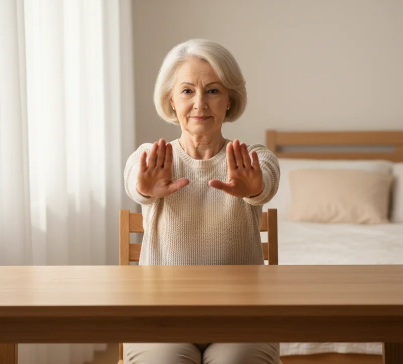 Isométrie pectoraux assis contre bureau seniors