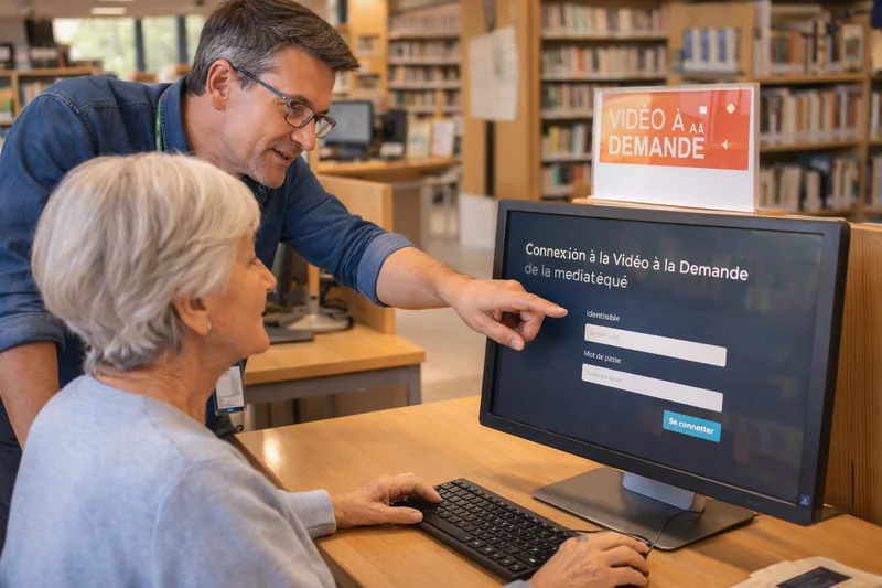 Senior utilisant l offre VOD de sa mediathèque