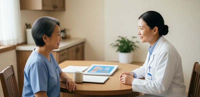 Senior en consultation médicale pour discuter de perte de cheveux