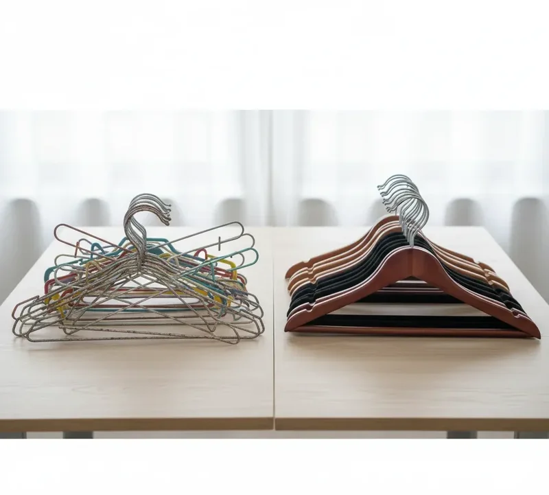 Mains d’un senior utilisant un cintre antiglisse pour accrocher un vêtement