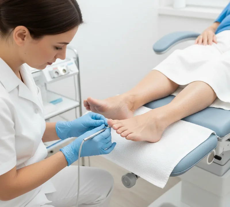 Podologue examinant les pieds d'un senior lors d'une consultation