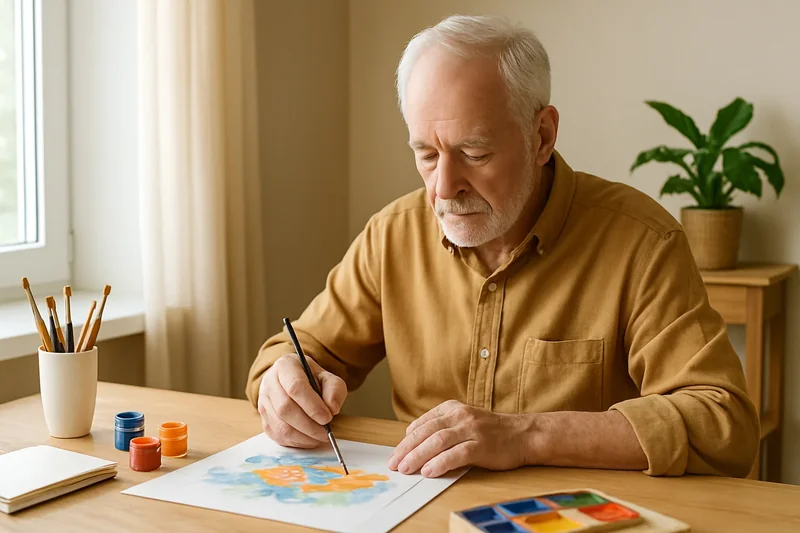 Personne retraitée occupée à un loisir créatif à la maison