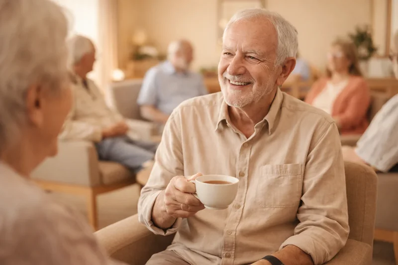 Senior qui échange calmement en face à face pour mieux se connaître