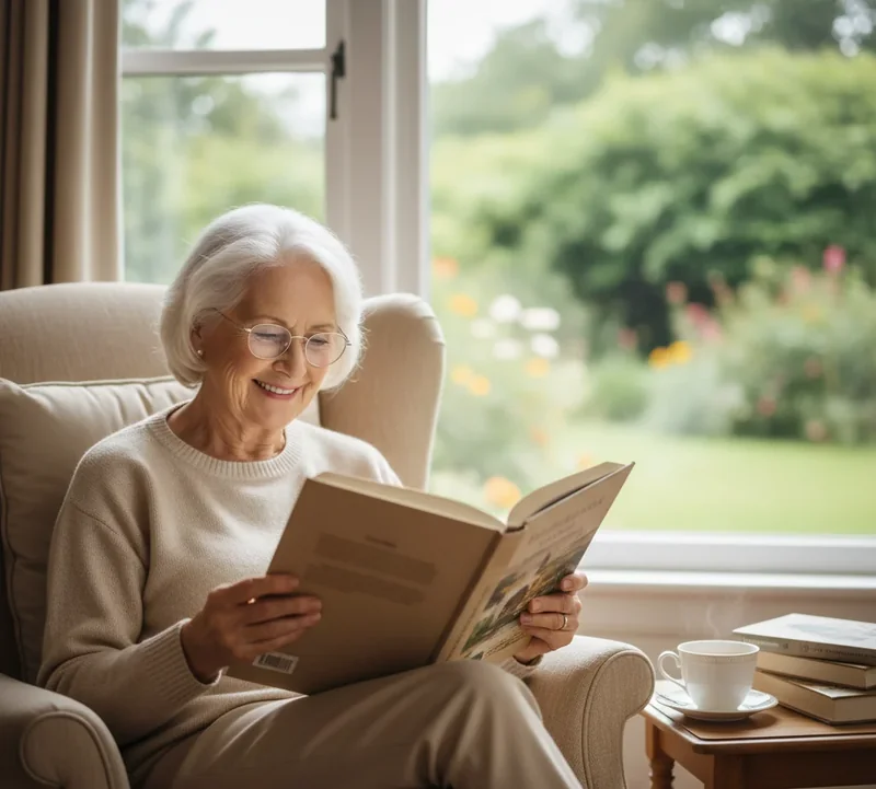Femme senior en pleine contemplation exprimant le bonheur durable