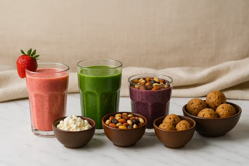 Boissons chaudes et encas apaisants alignés sur un plan en marbre blanc