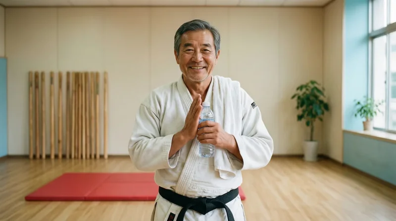 Karatéka satisfait et souriant après une séance de karaté